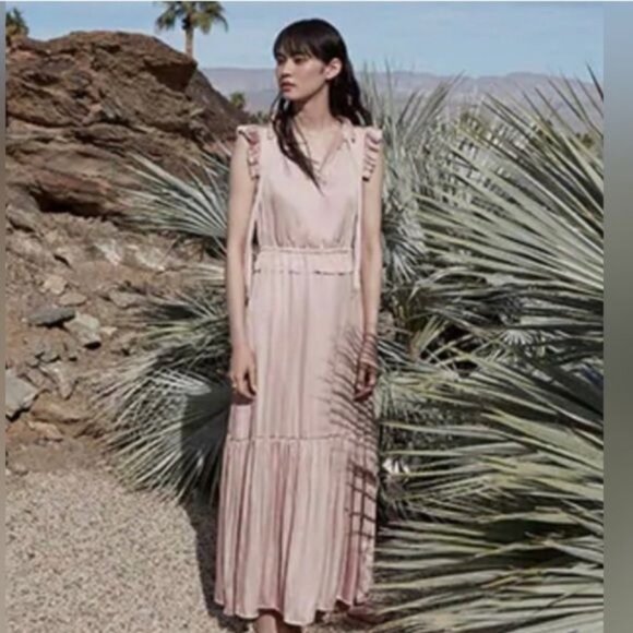 Banana Republic women’s maxi dress size 6 blush pink satin ruffle sleeveless NWT - Picture 2 of 15